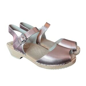Lotto's Stockholm Rose Gold Leather Clog Sandals Wedge Heel Made in Sweden Sz 40